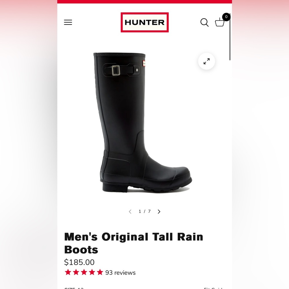 Men’s Hunter Boots Black Size 12 / EU 45/26 New